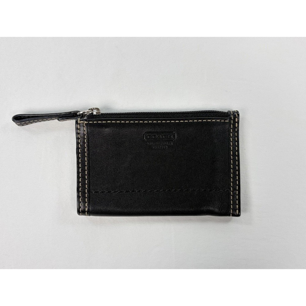 COACH Vintage Black Leather Mini Skinny ID Case Zip Wallet Card Holder Pouch